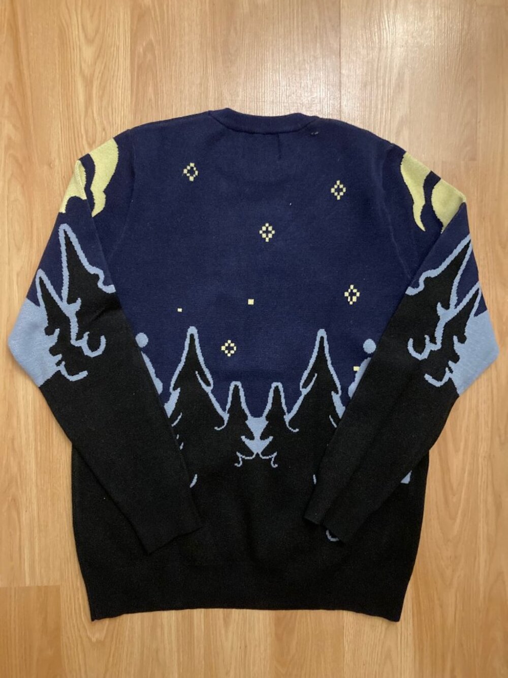 Bison Wares Midnight Forest Moon Night Sky Pattern Knit Sweater - Picture 3 of 4